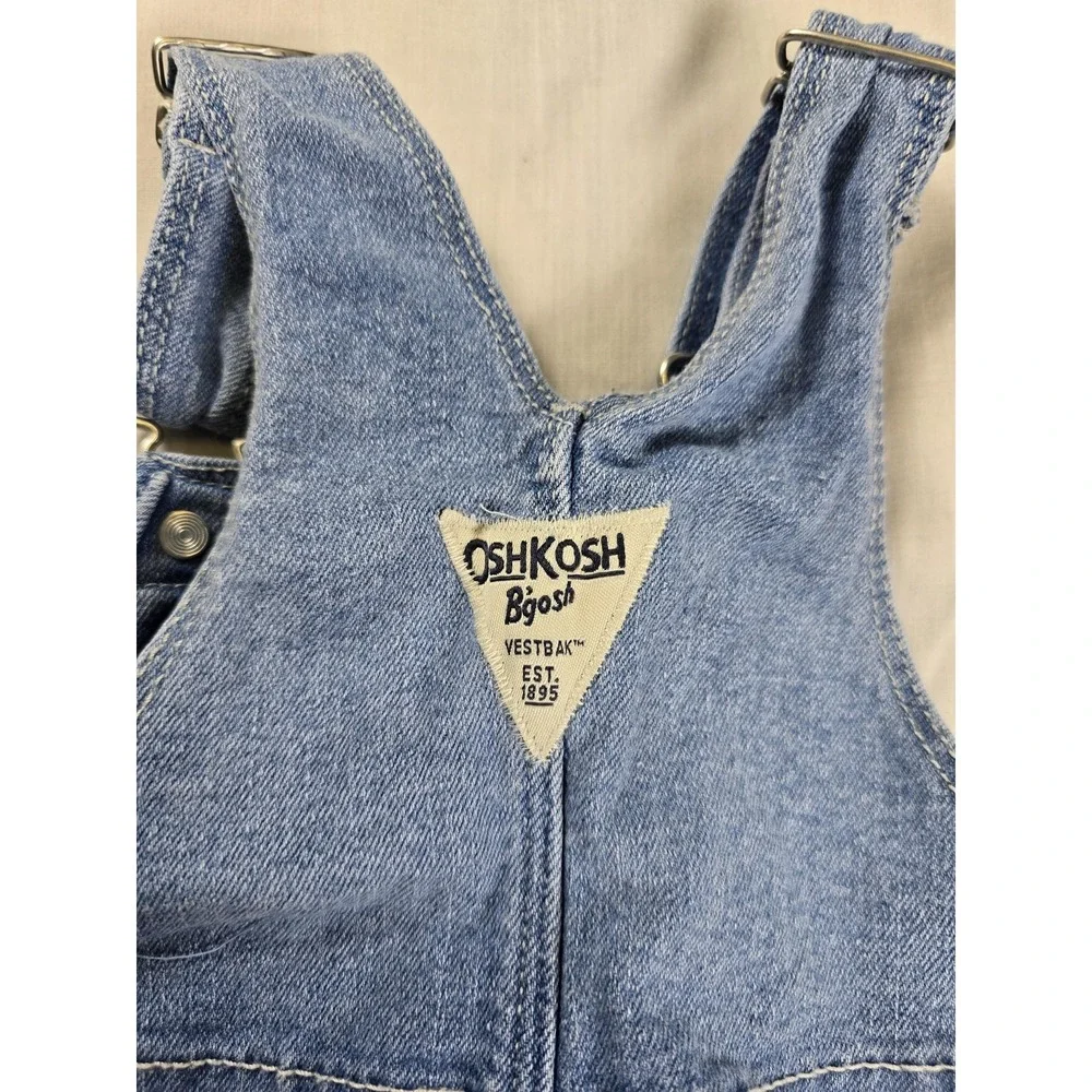 OshKosh B'gosh Denim‎ Overall Dress Girls 18 Months Blue White Eyelet Skirt